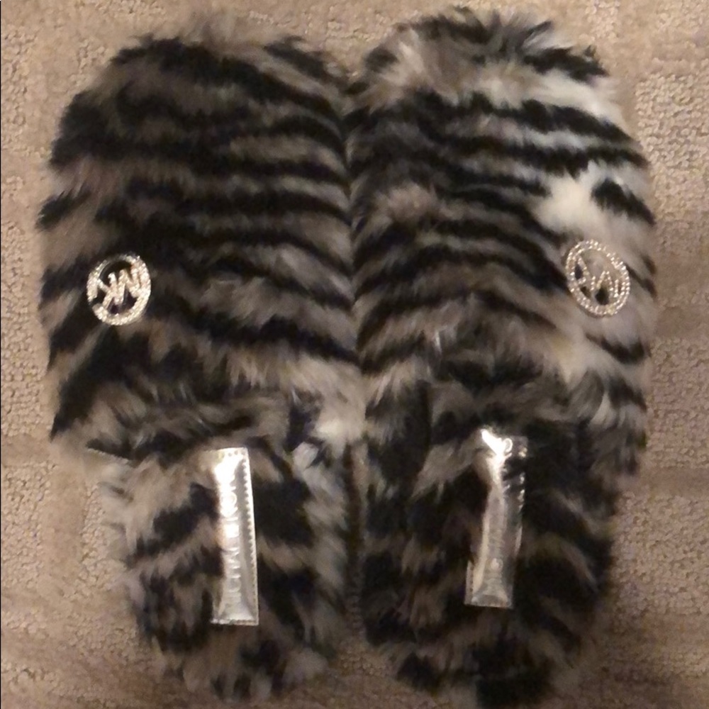 Michael Kors Furry Zebra Slippers